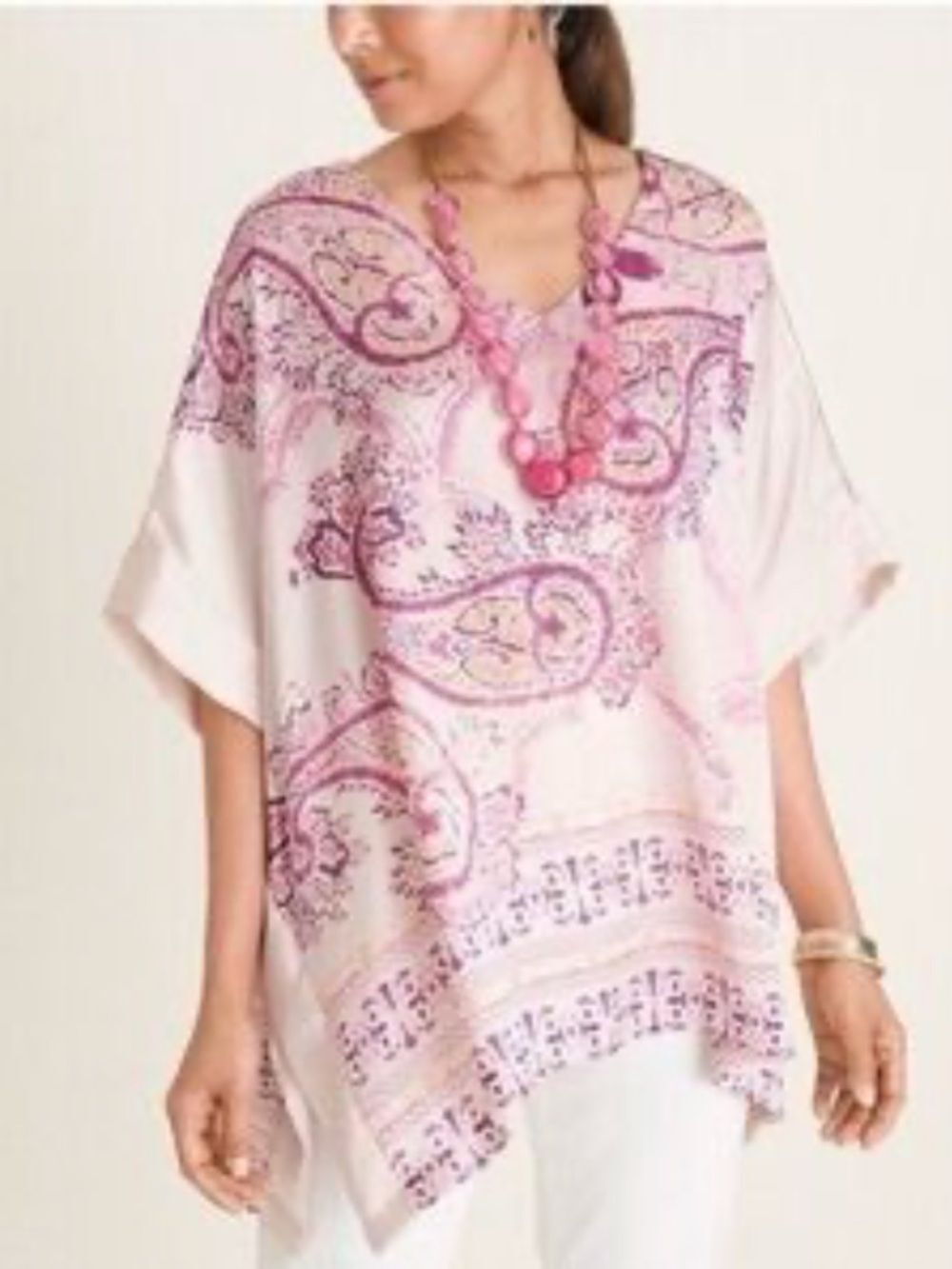 Chico's Pink Purple Paisley Print Kimono-Style Blouse Poncho